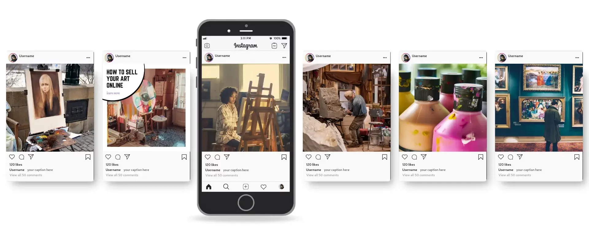 Post Instagram - Mise en valeur artiste et œuvres - Exemples de contenu créé pour nos clients - Offre 99 € Libéré l'art - Feeling and Create