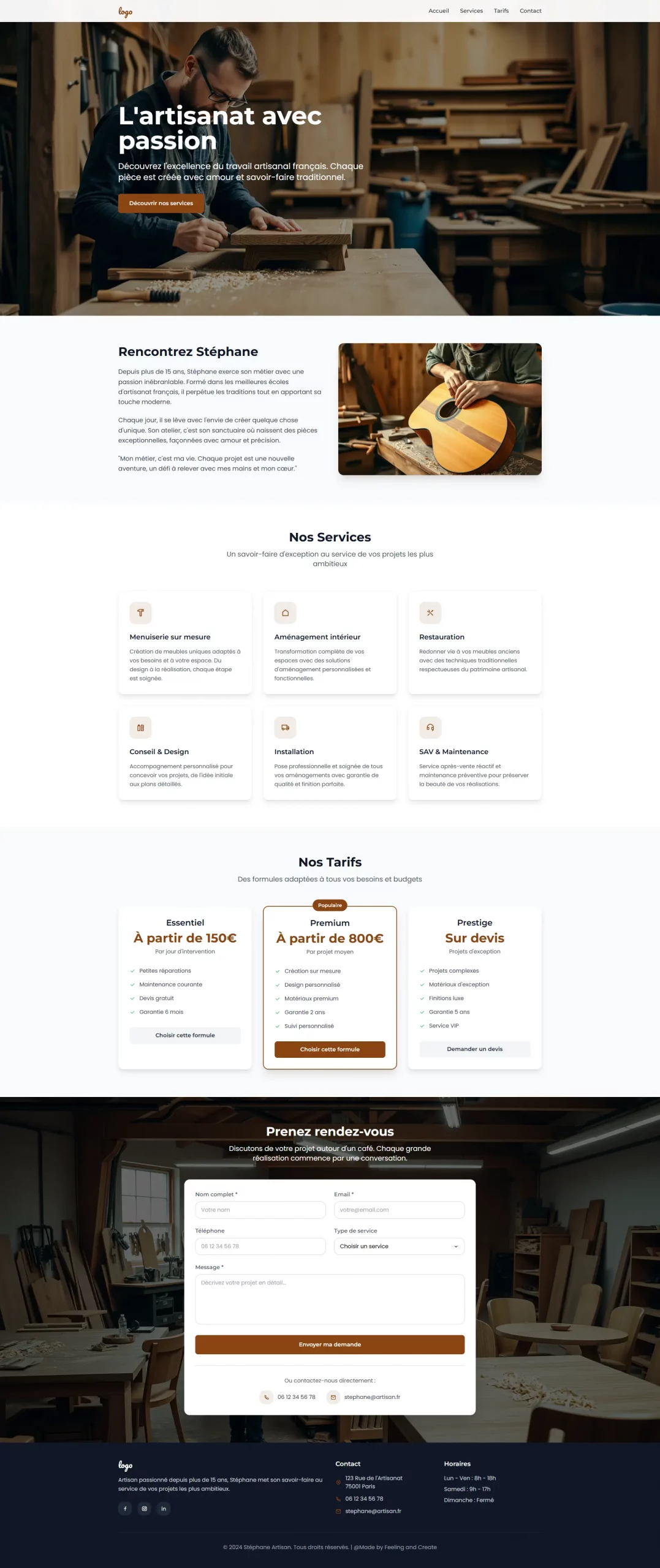Landing page Professionnelle pour les artisan  - Offre 99 € de Feeling and Create - modèle proposé par Feeling and Create / Feeling & Create